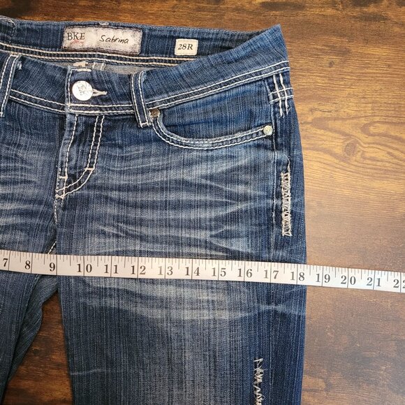 BKE Jeans 28 R Sabrina Flare Low Rise Ripped Thick Stitch Stretch Boho Western - Picture 8 of 12